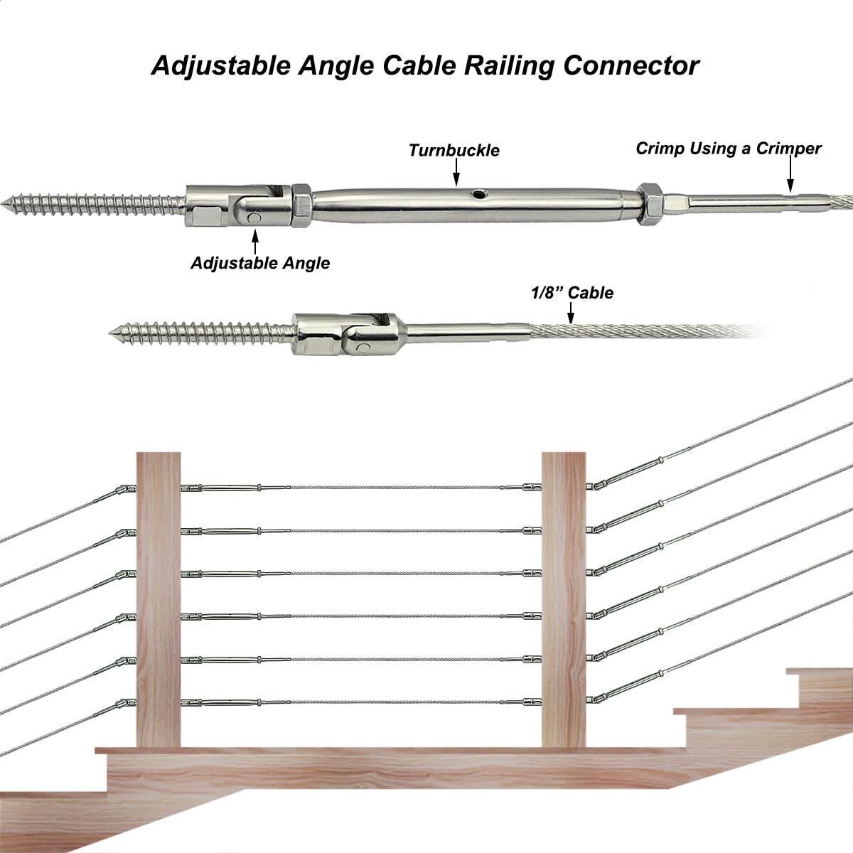 Stainless Steel Cable Railing Hardware Kit, Adjustable Angle Turnbuckle Kit 30 Pairs R163089