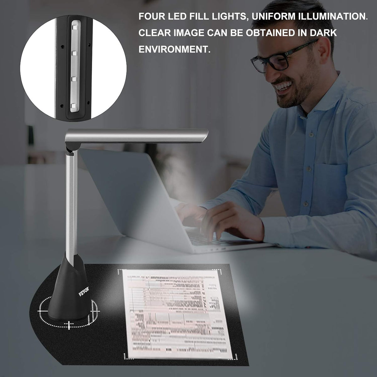 Document Scanner Camera with OCR Function, 10 Mega-Pixel Lens, LED Lights, A4, Pack of 2 E338