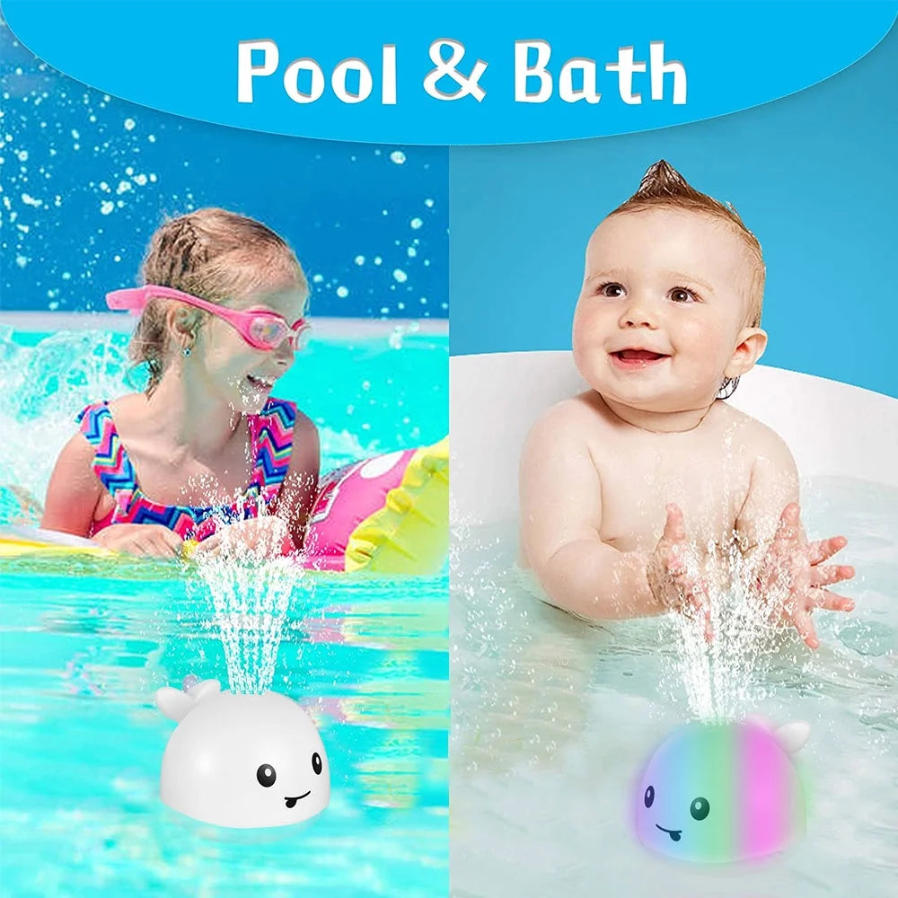 White/Gr Baby Bath Toy Light up Whale Sprinkler Bathtub Toy with LED Light U71603