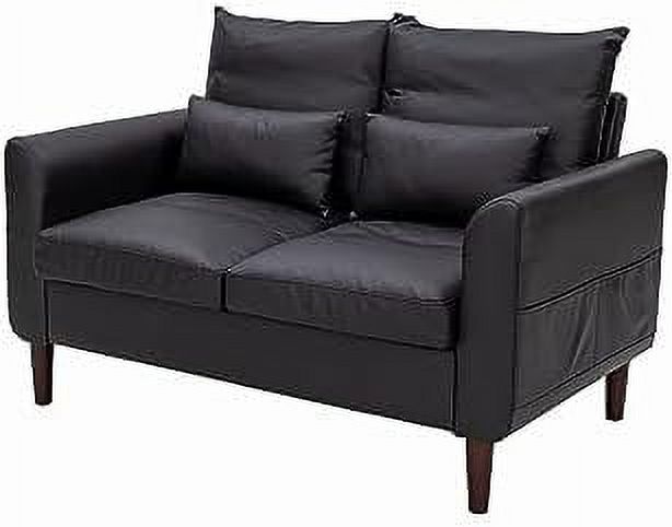 Black Faux Leather 2-Seat Sofa with Wood Leg I86428