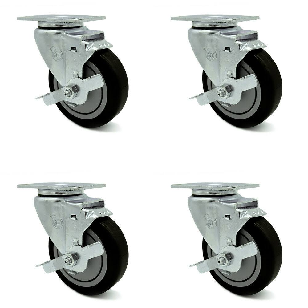 Black Poly Swivel Caster Set of 4 with Top Lock Brake T711