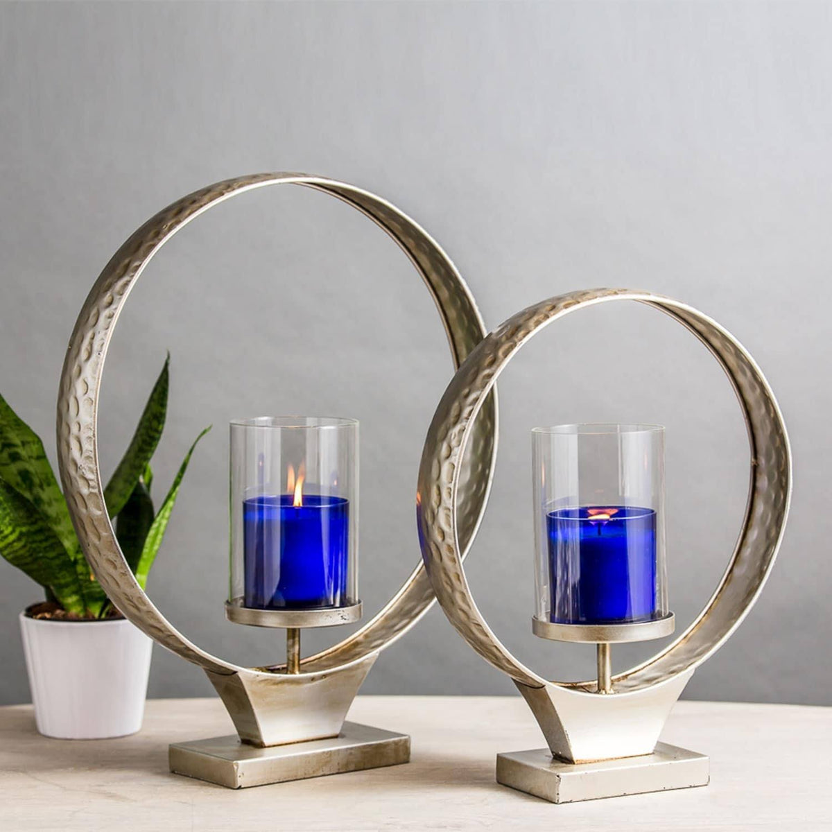 Large Hammered Metal Round Ring Pillar Candle Holder R660