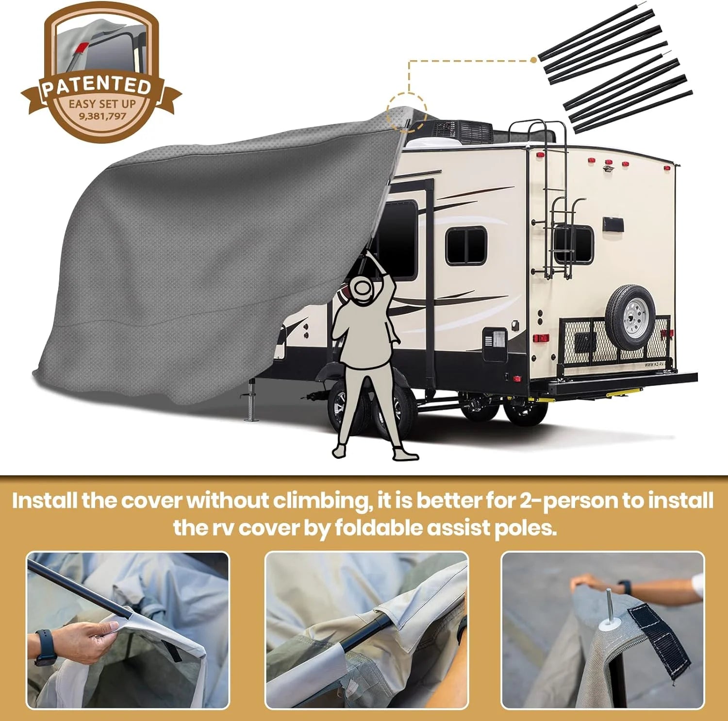 5th Wheel RV Cover with 2Pcs Extra Long-Straps Fits 37'-41' X86942