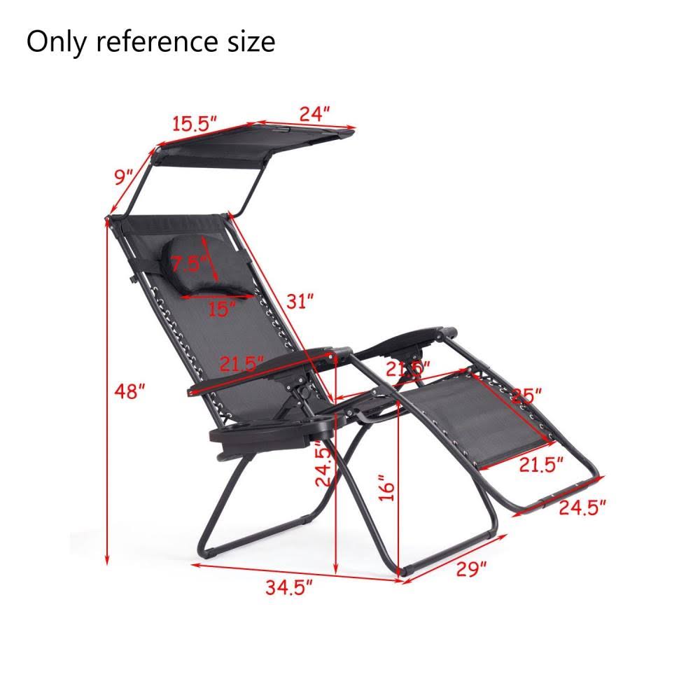 Blue Folding Recliner Lounge Chair with Shade Canopy Cup Holder P857361