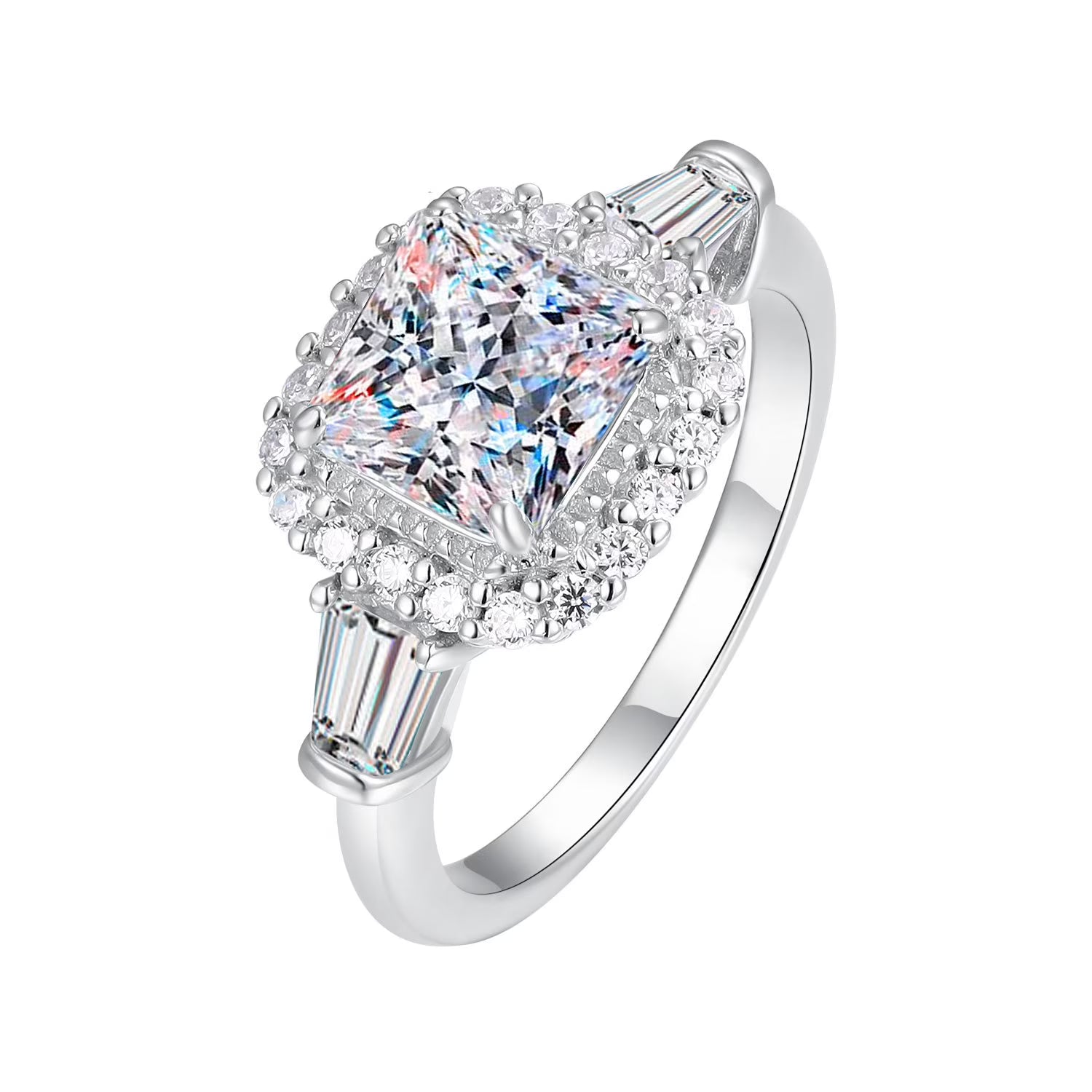 2ct Princess Cut Moissanite Engagement Rings with Certificate P831