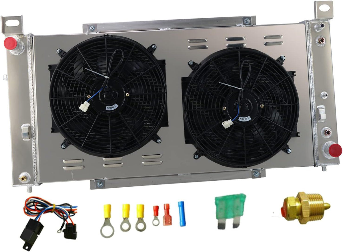 Aluminum 3 Row Radiator with Shroud and 2 x 14" Fan Relay Z282020
