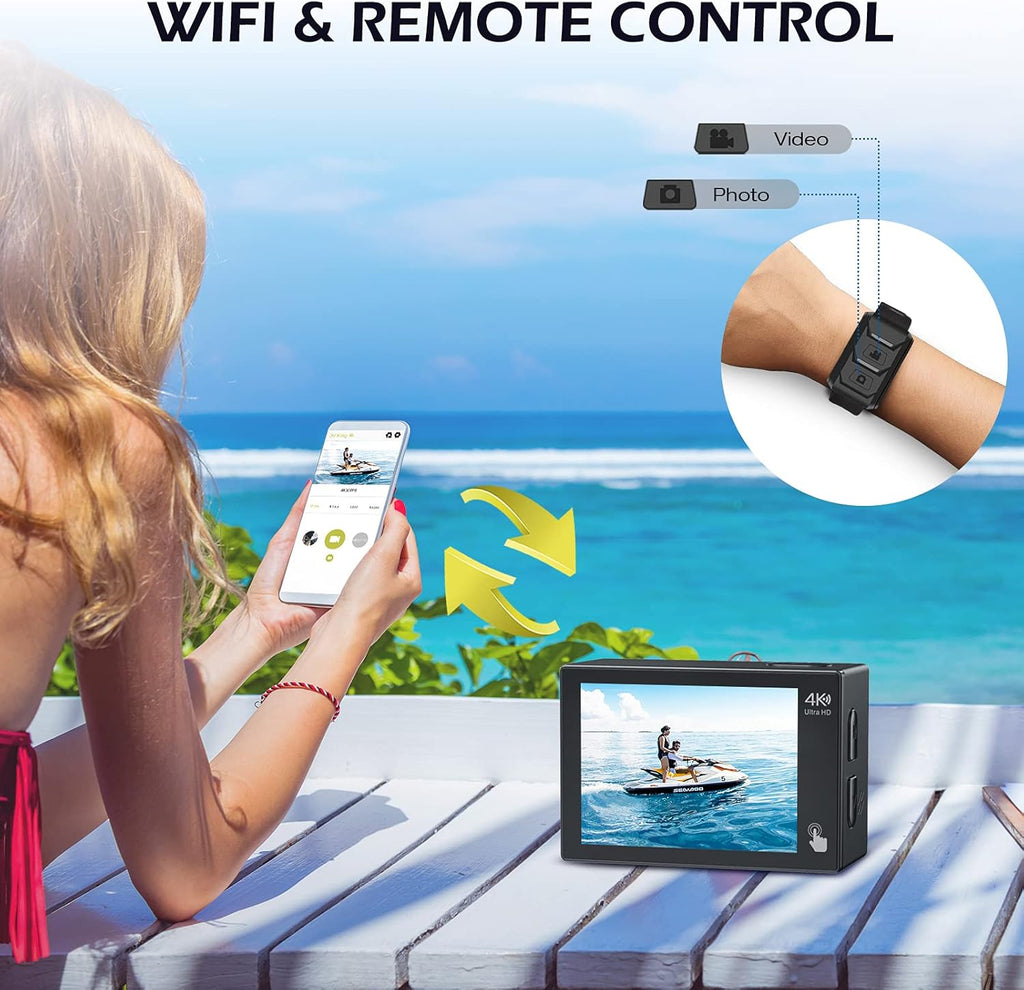 4K 20MP Dual Screen Waterproof Action Camera with Touch Screen and 2 Batteries G967761