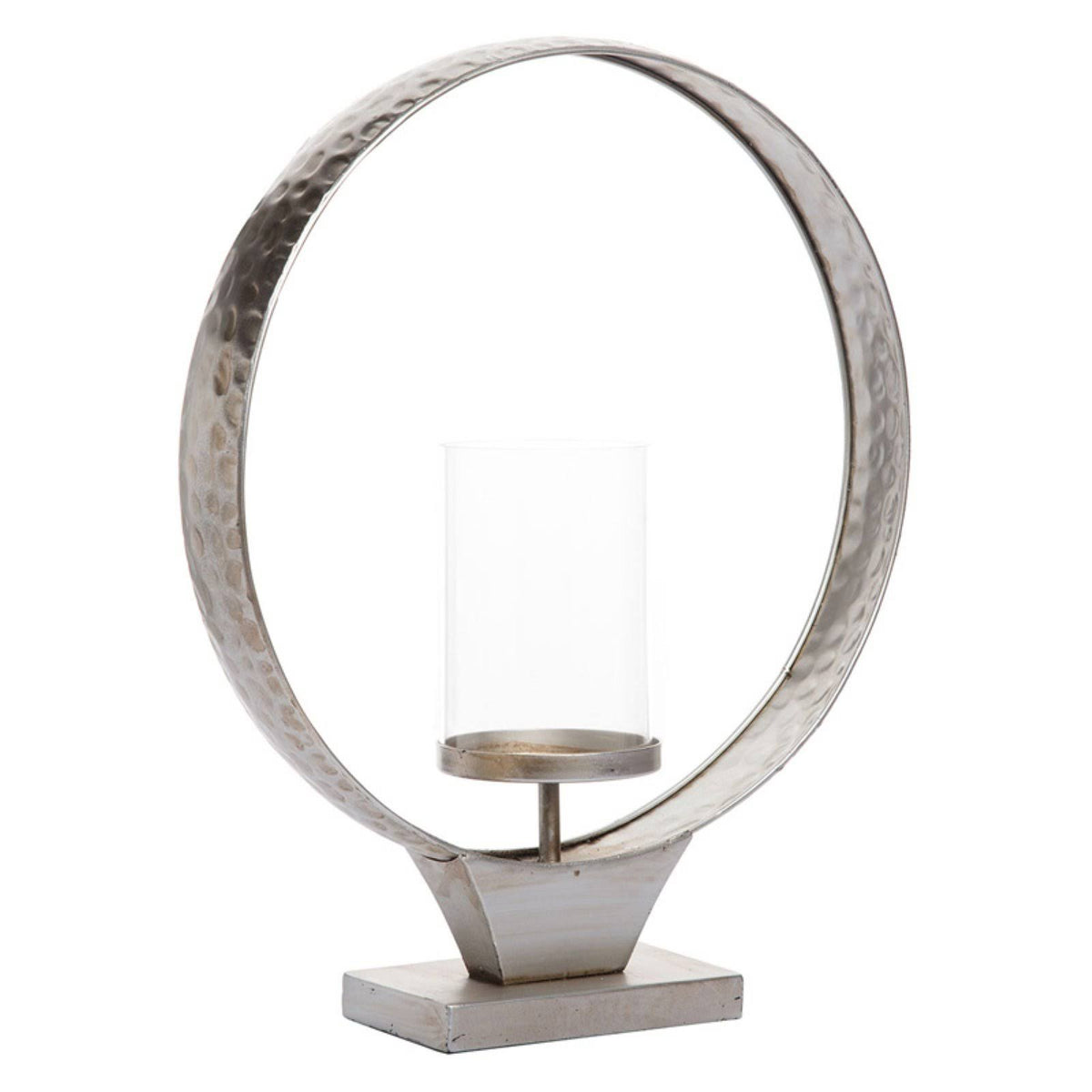 Large Hammered Metal Round Ring Pillar Candle Holder R660