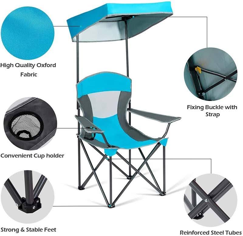 Turquoise Folding Camping Canopy Chair with Cup Holder Cooler O48429