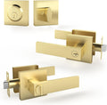 Satin Brass Square Lever Door Handle and Deadbolt Lock Combo Pack of 2 P8776