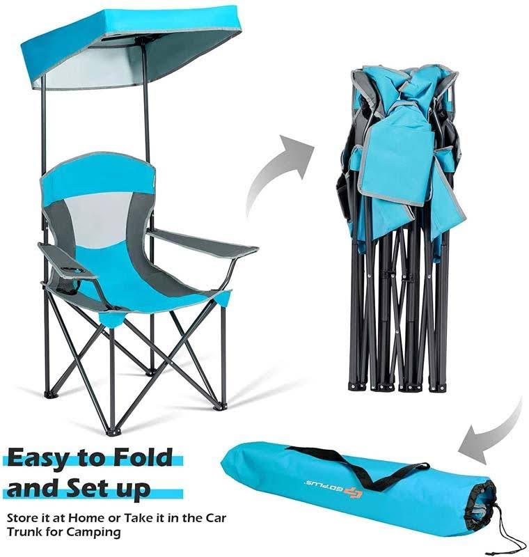 Turquoise Folding Camping Canopy Chair with Cup Holder Cooler O48429