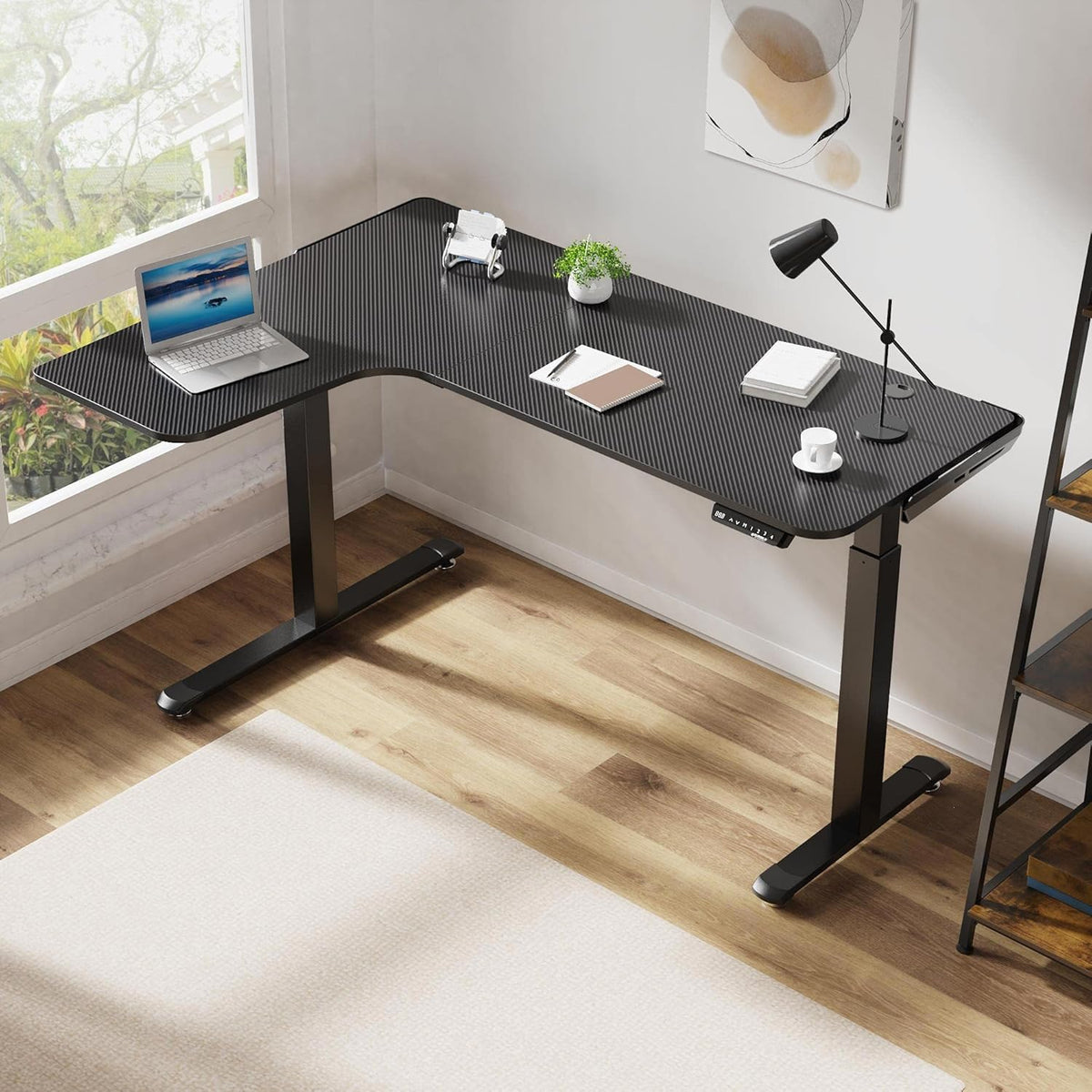 Dual Motor L Shaped Standing Desk, 61 inch Electric Height Adjustable Black Frame W796381