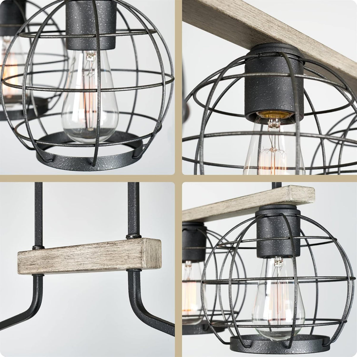 Farmhouse Island Light with Round Cage Shades V26128