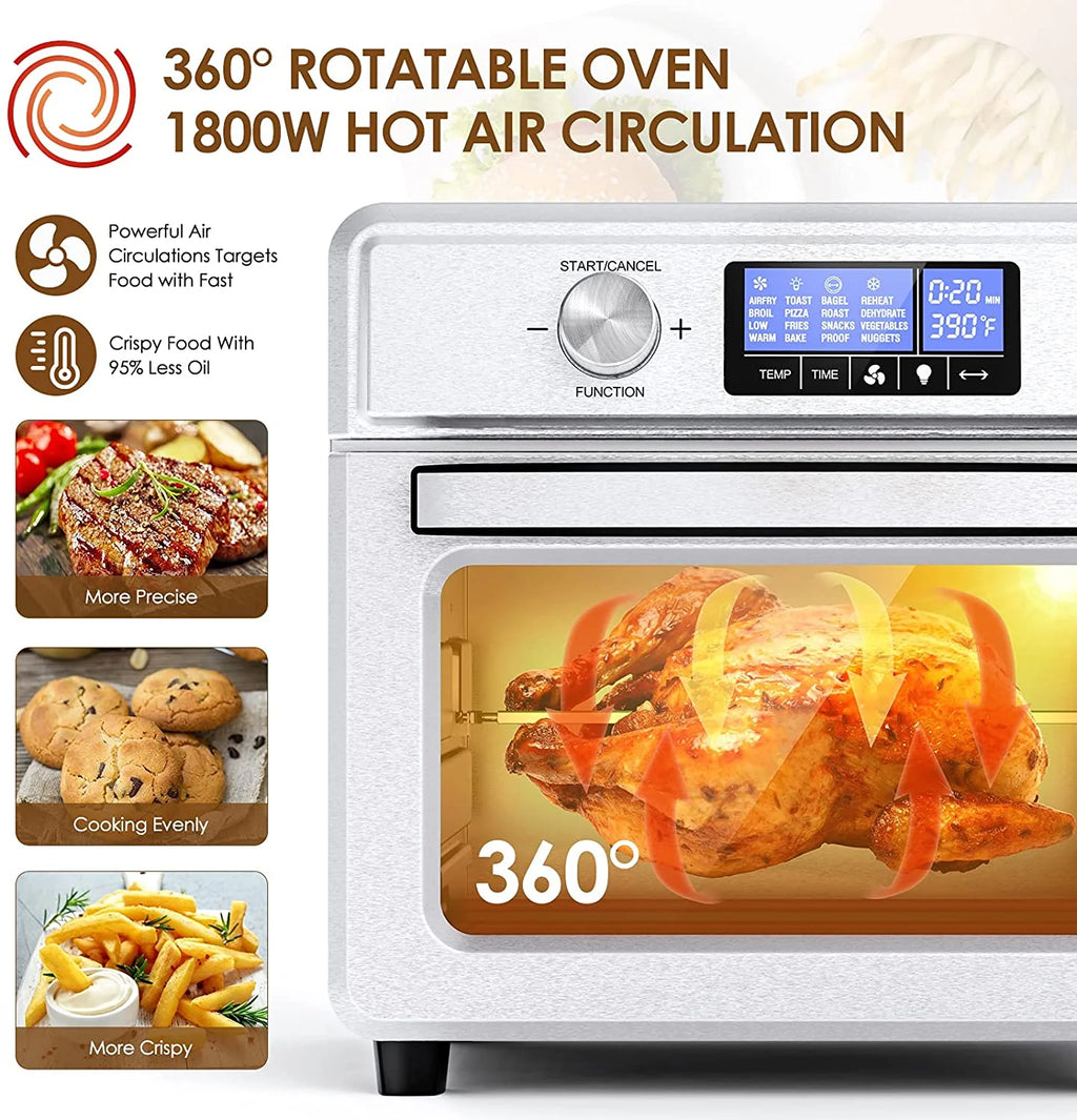 16-in-1 Stainless Steel Air Fryer Toaster Oven Combo with Digital Temperature Control, 9 Accessories & Cookbook M17867