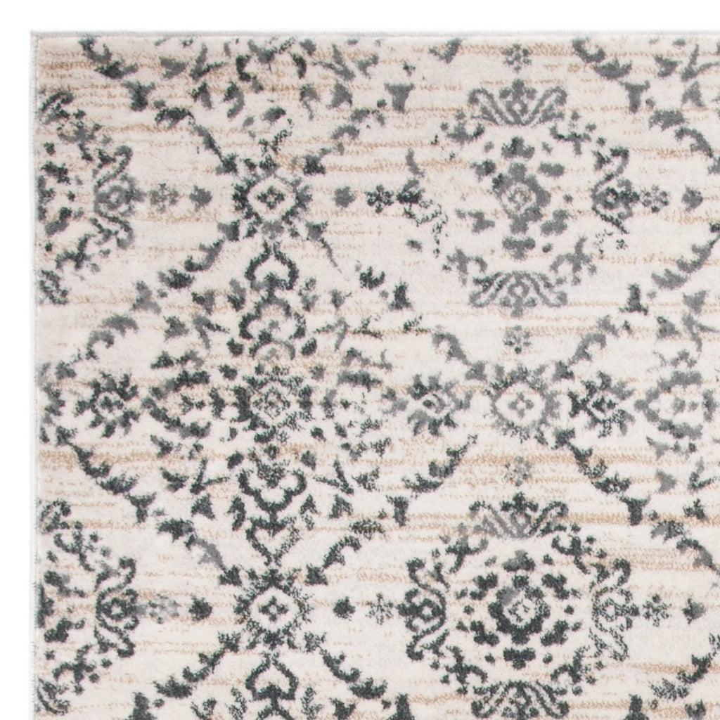 Geometric Floral Area Rug, Cream/Grey, 5'3" x 7'7" G537
