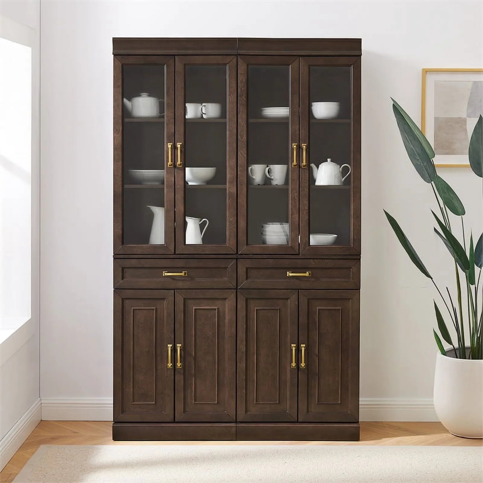 Coffee Wood Kitchen Storage Pantry Set of 2 P139