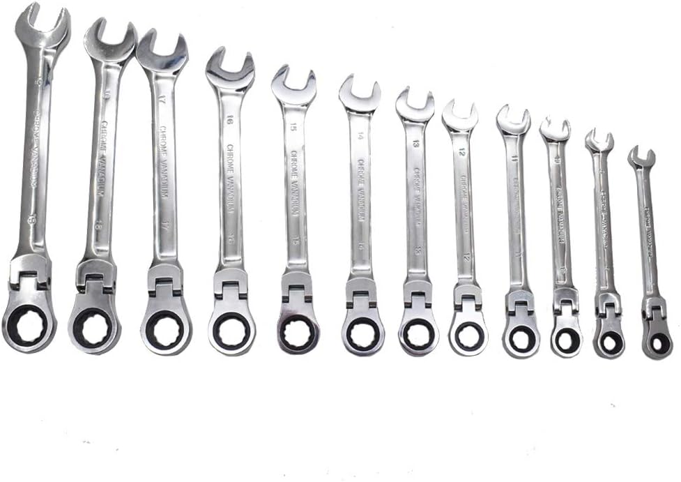 12pc 8-19mm Metric Flexible Head Ratcheting Wrench Combination Spanner Tool Set F692