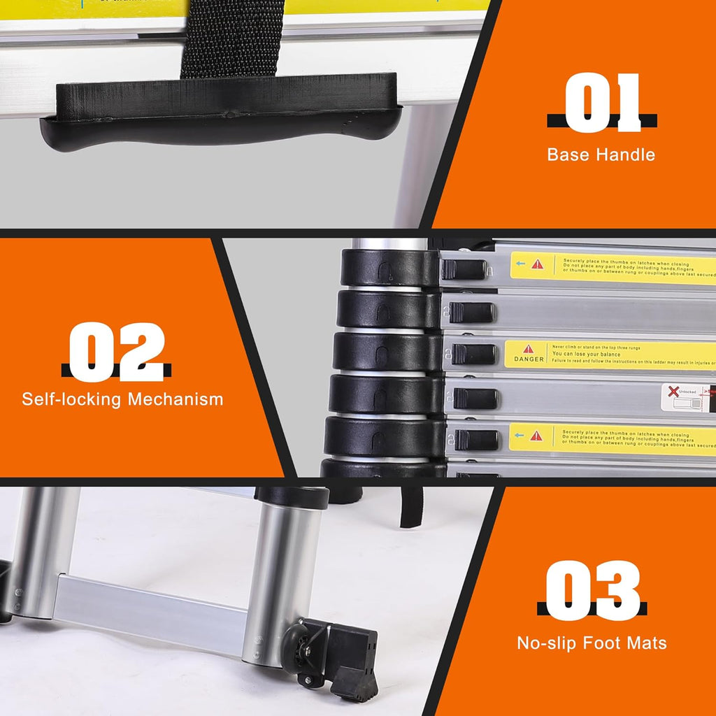 14.5FT A Frame Telescoping Ladder with Balance Bar & Movable Wheel V368