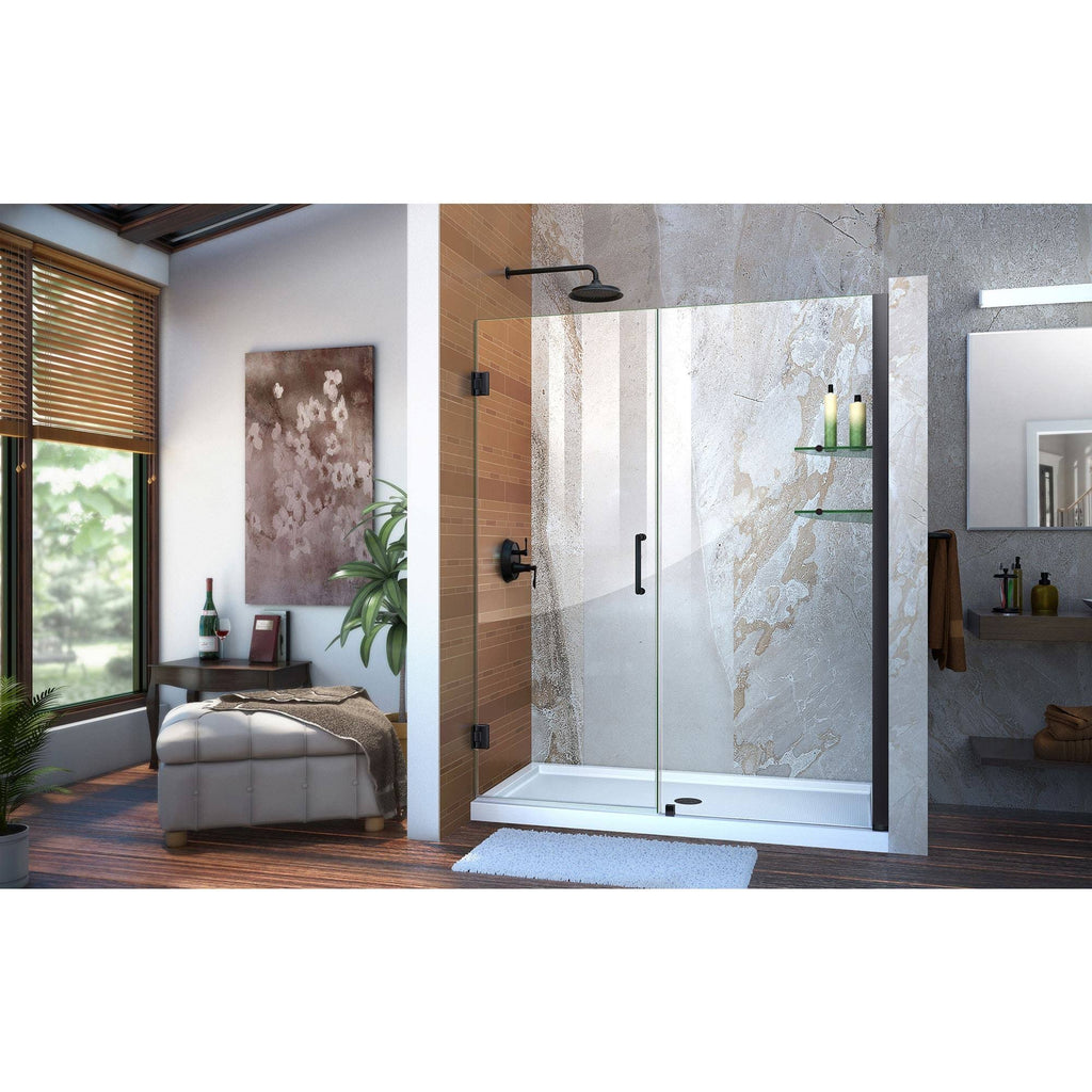 Satin Black Frameless Hinged Shower Door with Shelves C9190