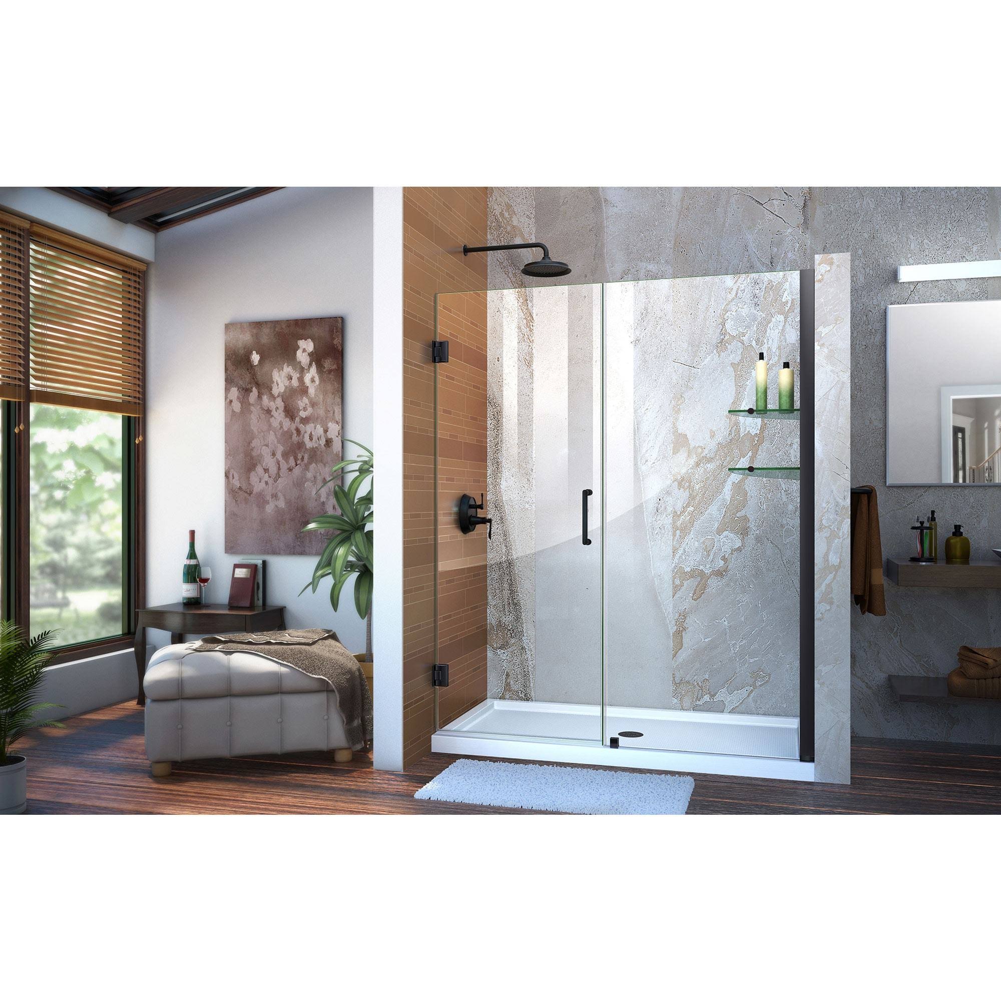 Satin Black Frameless Hinged Shower Door with Shelves C9190