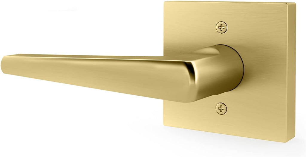 Satin Brass Square Lever Door Handle and Deadbolt Lock Combo Pack of 2 P8776