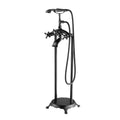 Matte Black Freestanding Floor Mounted Bath Tub Filler Faucets with Hand Held Shower Head C974104