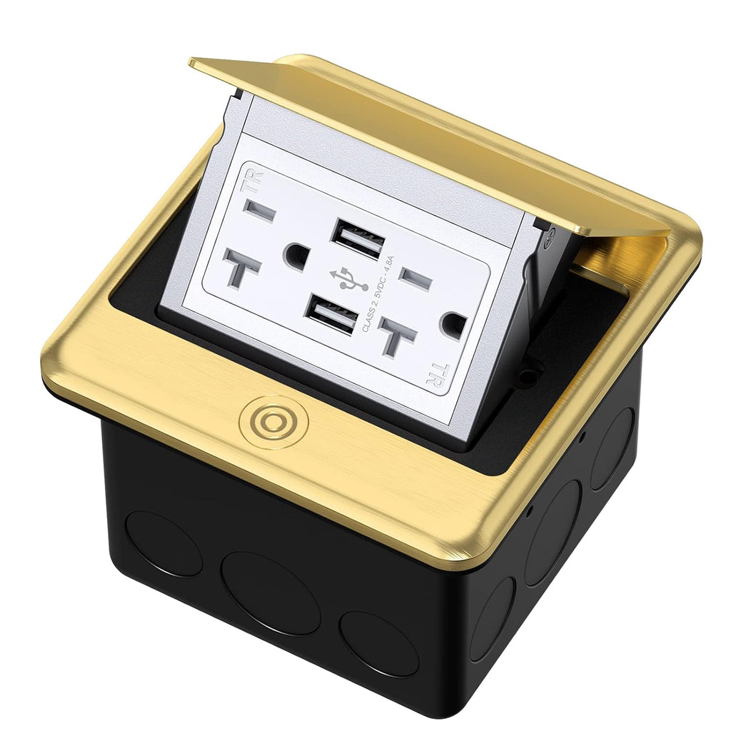 Pop Up Floor Electrical Outlet with 20 Amp Stainless Steel GFCI Tamper Receptacle S203