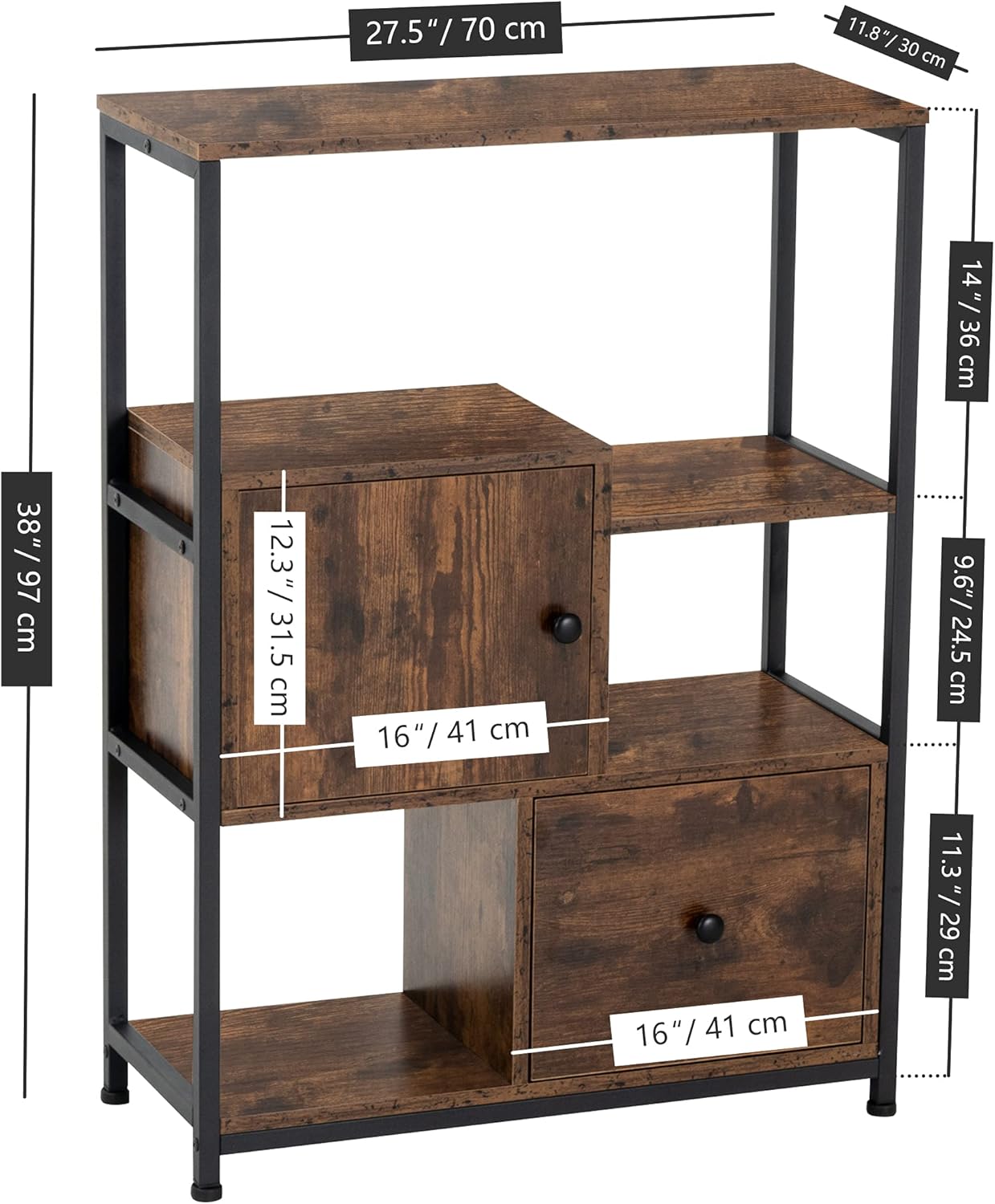 Storage Cabinet with Open Shelf and Drawer, Rustic Brown Z1135