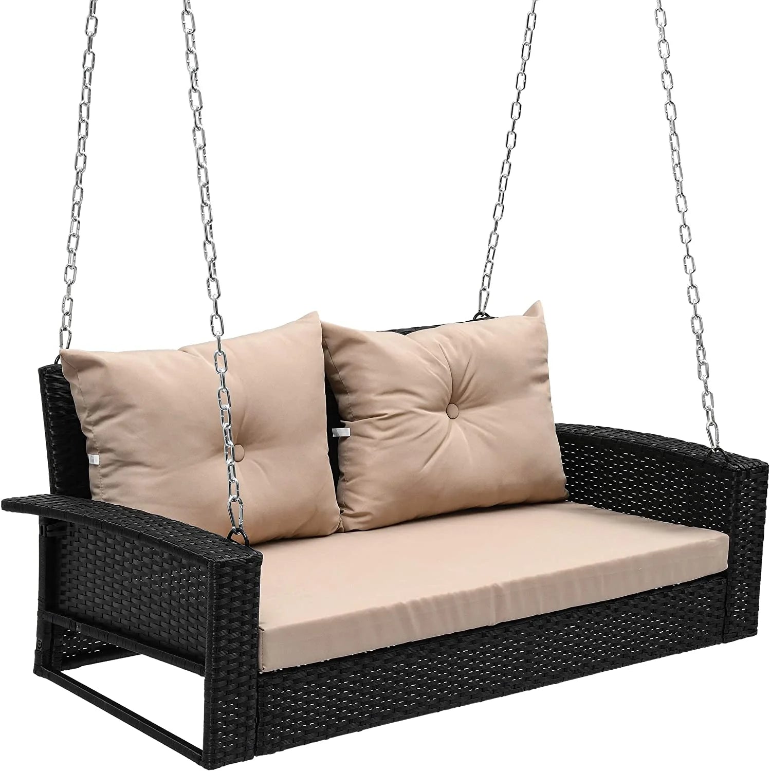 Black Rattan Wicker Hanging Swing Chair with 2 Back Cushions W909
