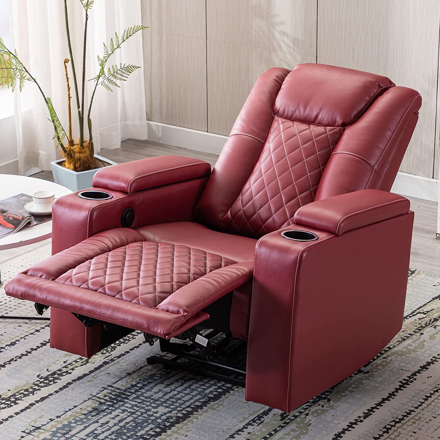 Power Recliner Chair Set of 3 PU Leather Black W42679