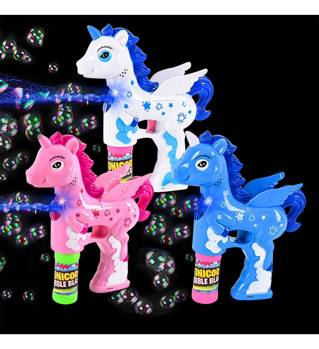 Light and Sound Unicorn Bubble Blasters (3pc Set) Bubble and Water Guns B627037