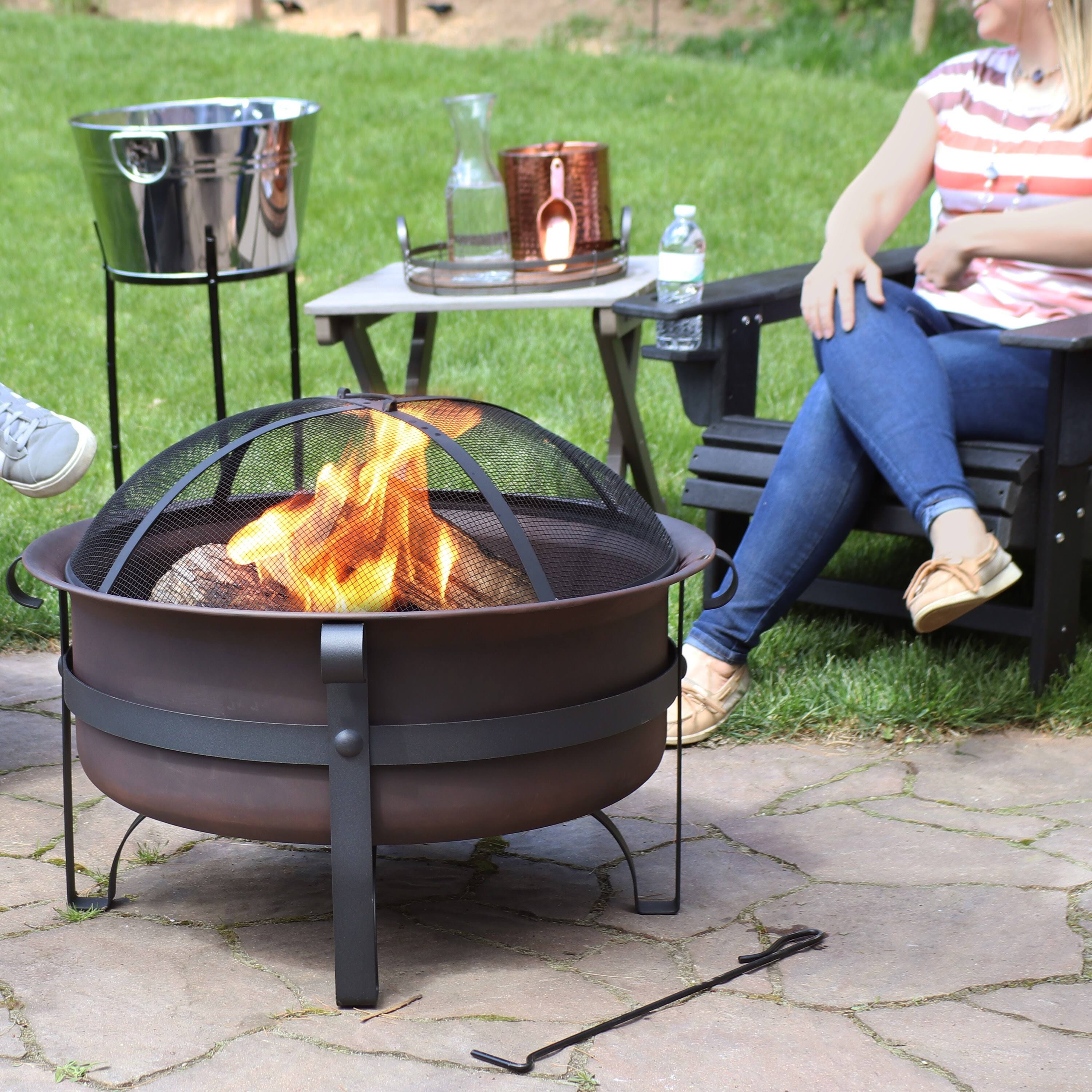 Bronze Steel Fire Pit with Spark Screen - 29-inch M404