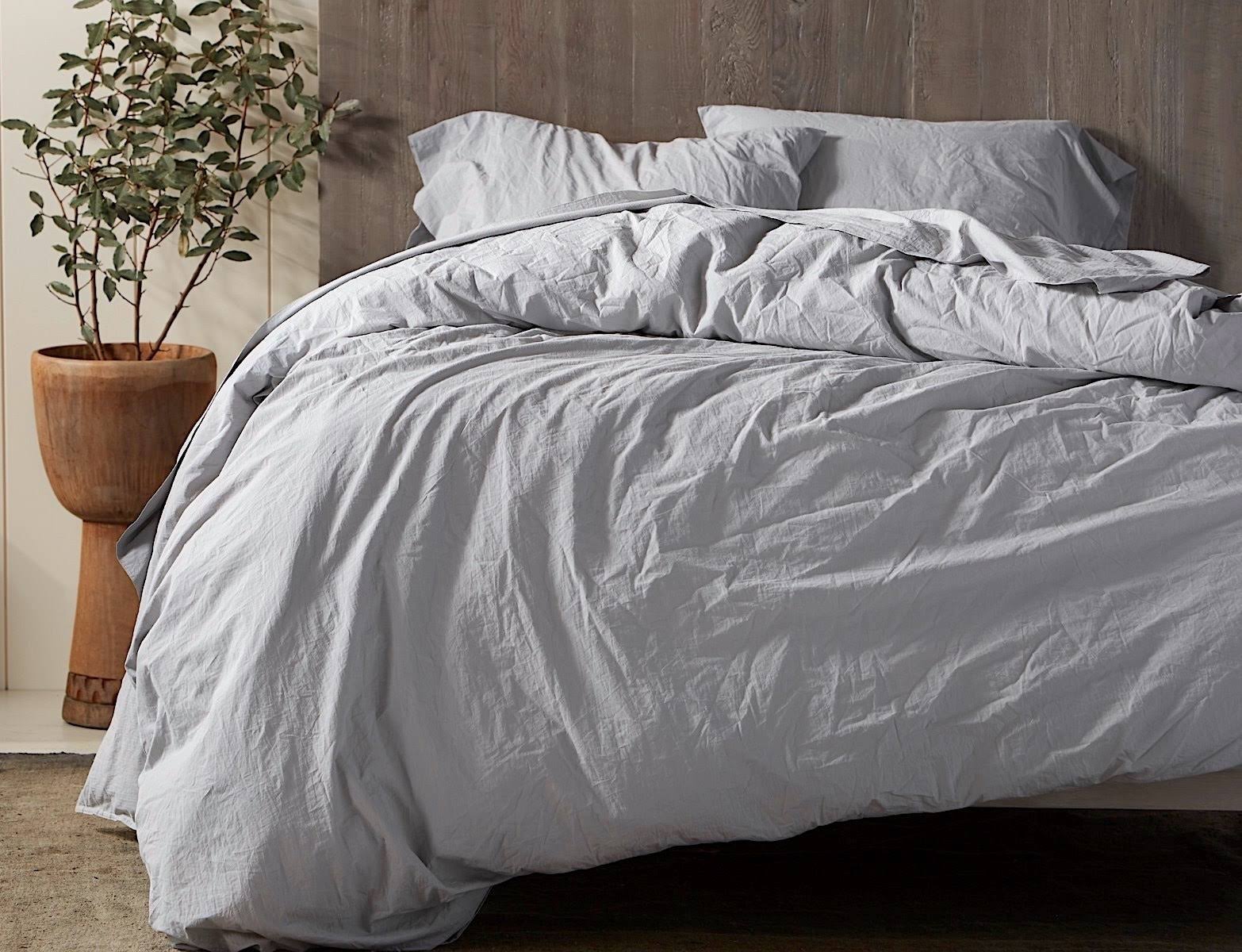 Organic Crinkled Percale King Duvet Cover Steel Blue K510
