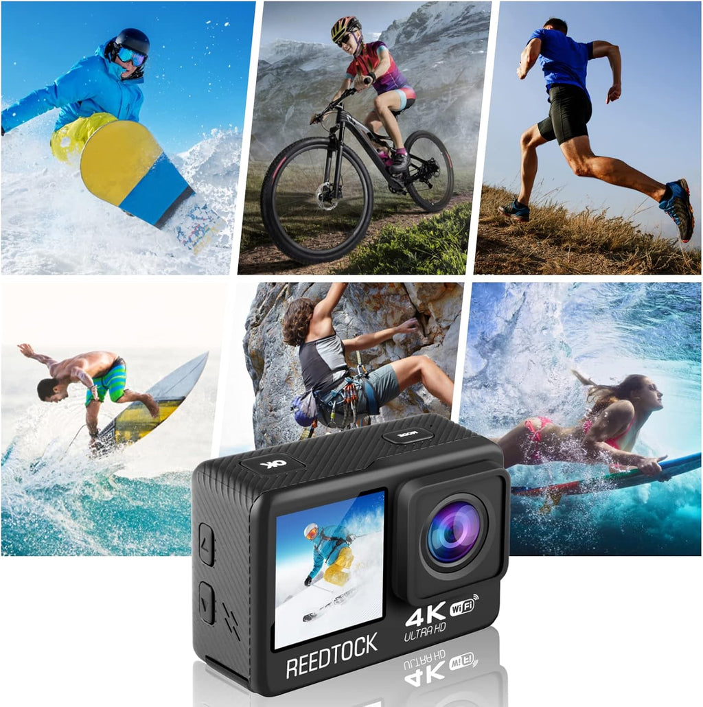 4K 24MP 2.0 Touch LCD Dual Screen Underwater Waterproof Action Camera with Remote Control EIS WiFi 4X Sports Video Recorder 2 Batteries Dual Charger Accessories Kit Pack of 2 R194