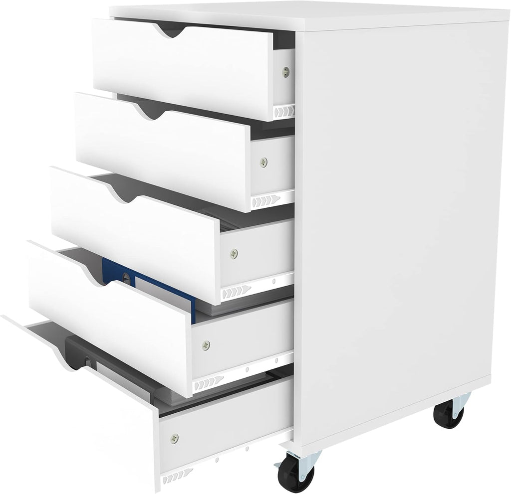 Black 5 Drawer Mobile File Cabinet with Wheels P682038