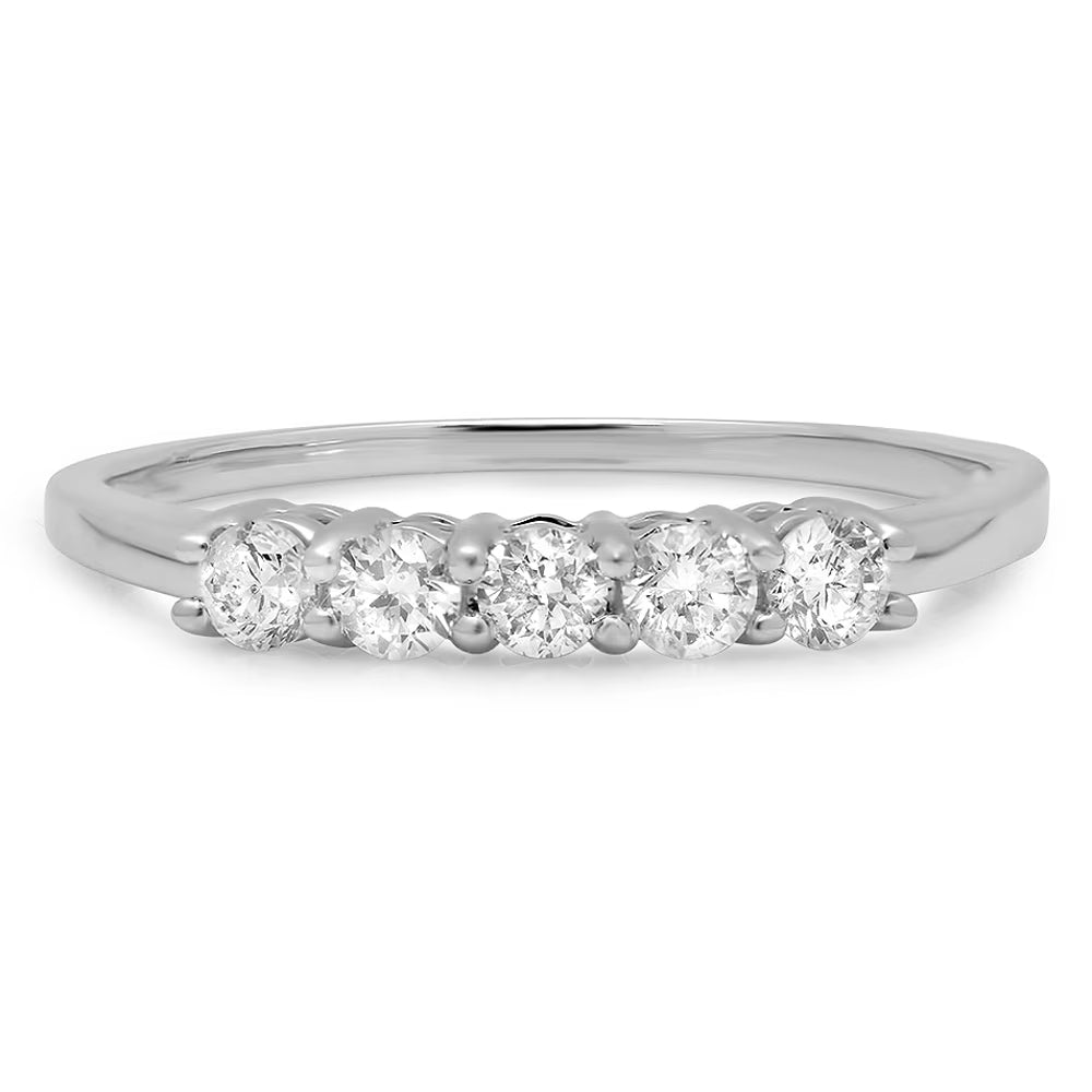 0.50 Carat 14K White Diamond 5 Stone Wedding Band Ring X9545