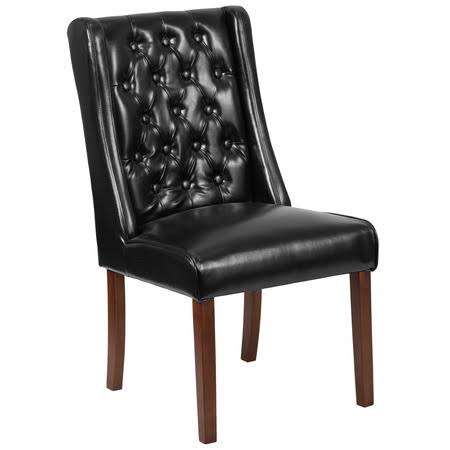 2 Pk Black Leather Tufted Parsons Chair X62385