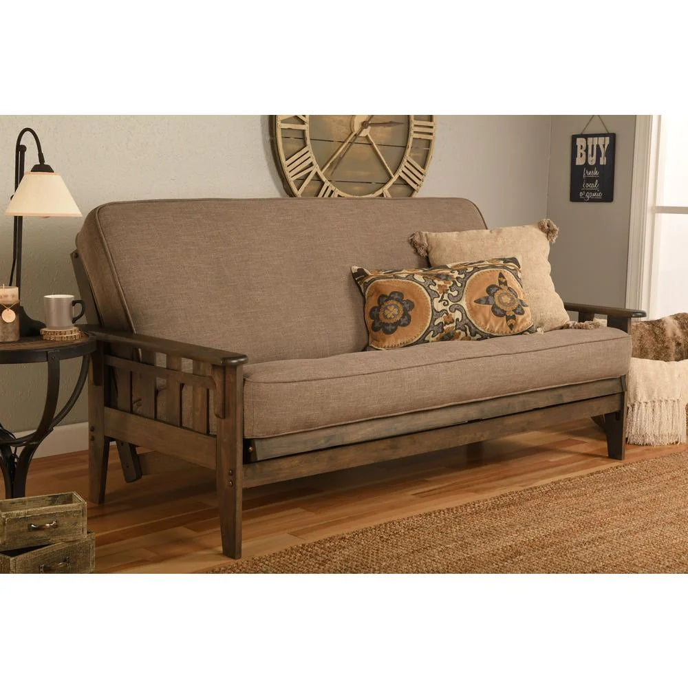 Stone Gray/Walnut Linen Fabric Mattress Frame B72263