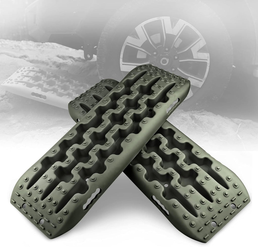 Olive Pack of 2 Recovery Traction Tracks for 4X4 Offroad Tire Ladder H54446