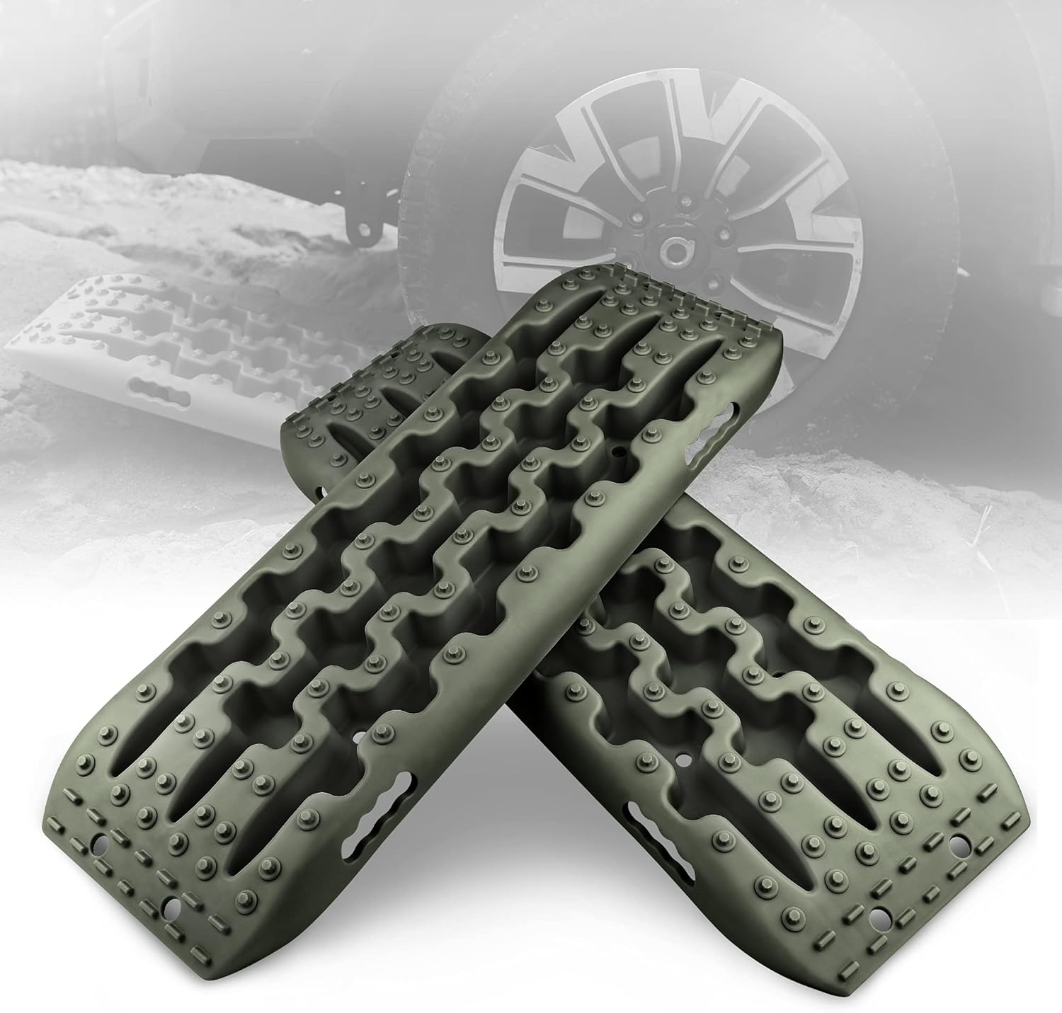Olive Pack of 2 Recovery Traction Tracks for 4X4 Offroad Tire Ladder H54446