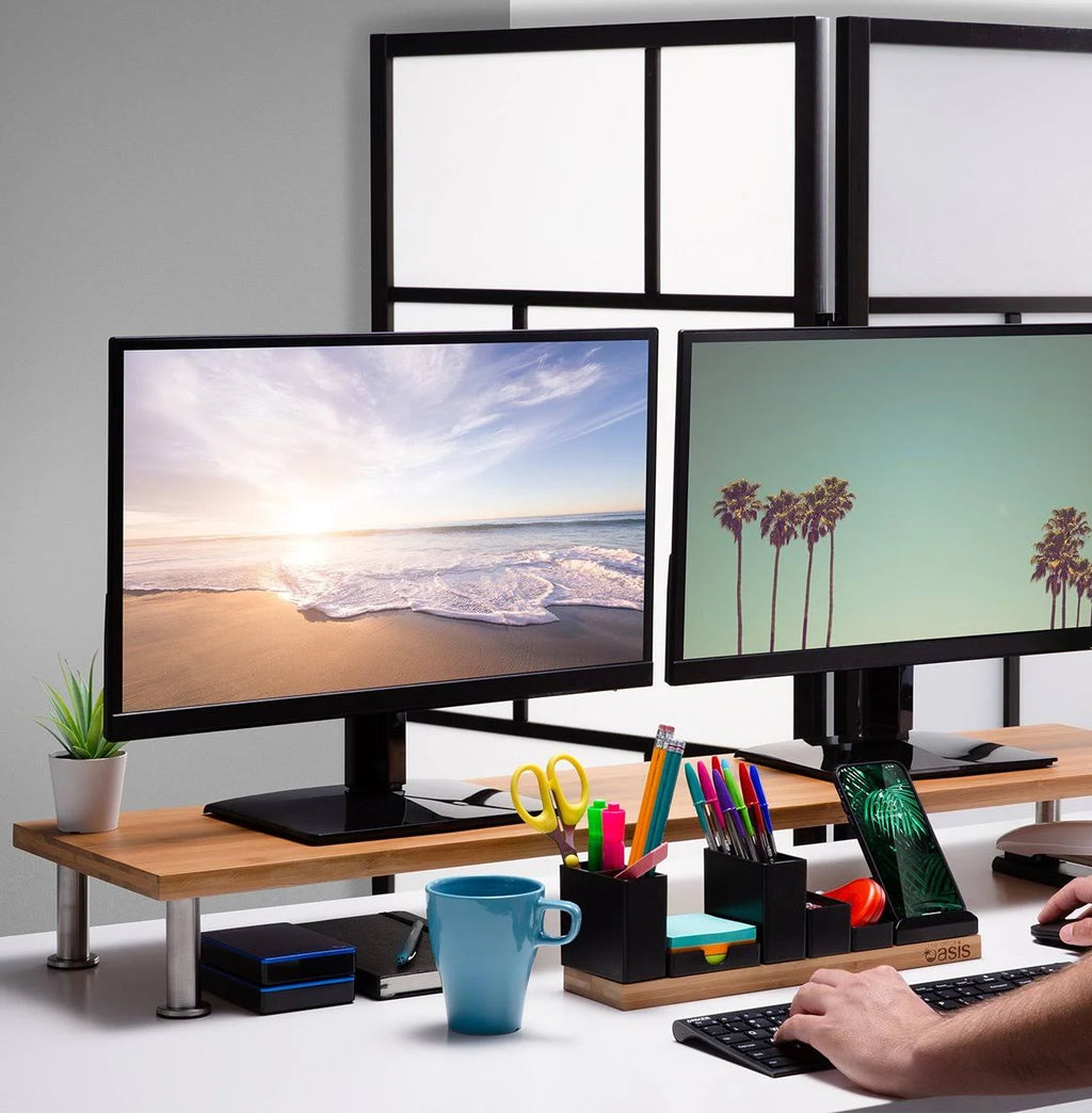 Solid Bamboo Dual Monitor Stand O10720