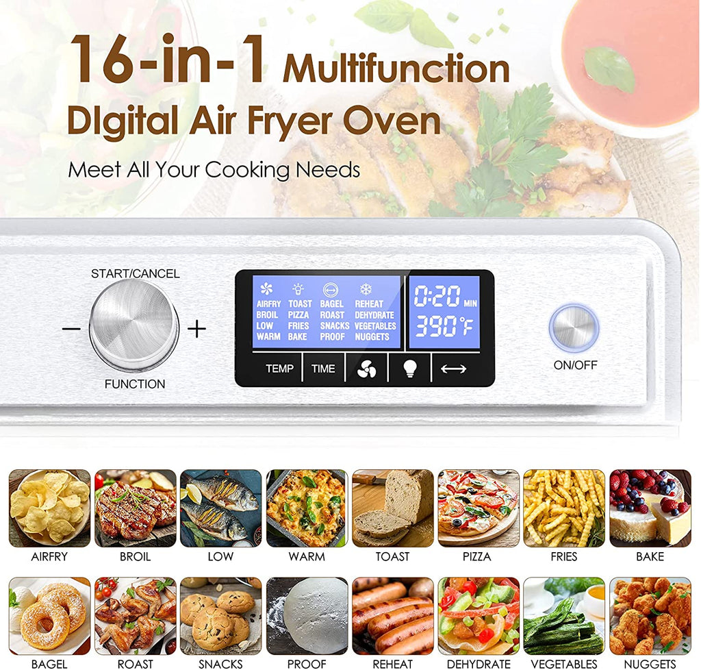 16-in-1 Stainless Steel Air Fryer Toaster Oven Combo with Digital Temperature Control, 9 Accessories & Cookbook M17867