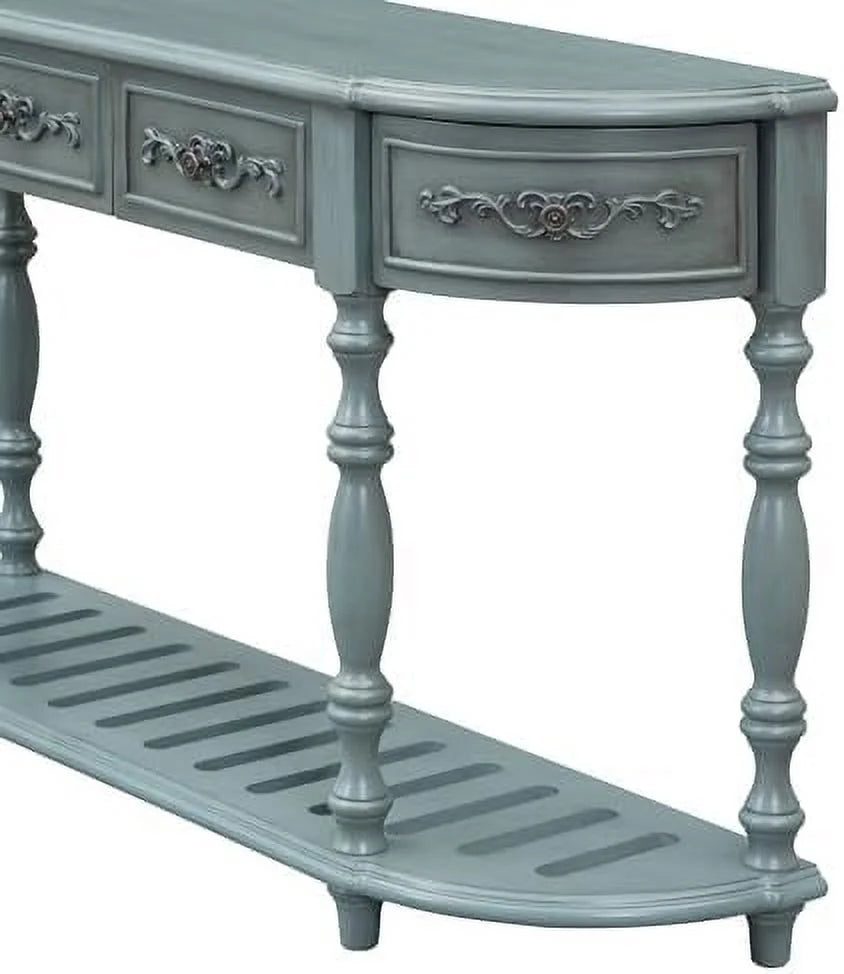 Retro Curved Console Table with 2 Top Drawers and Solid Wooden Frame K153790