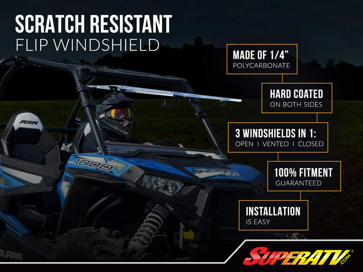 Heavy-Duty Scratch Resistant Flip Windshield, 1/4 Thick Polycarbonate J59182
