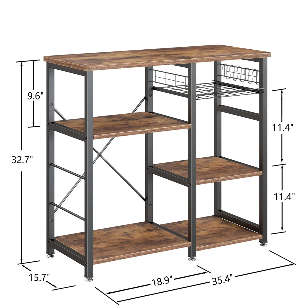 Vintage Brown 3-Tier Baker's Rack with Storage J376770