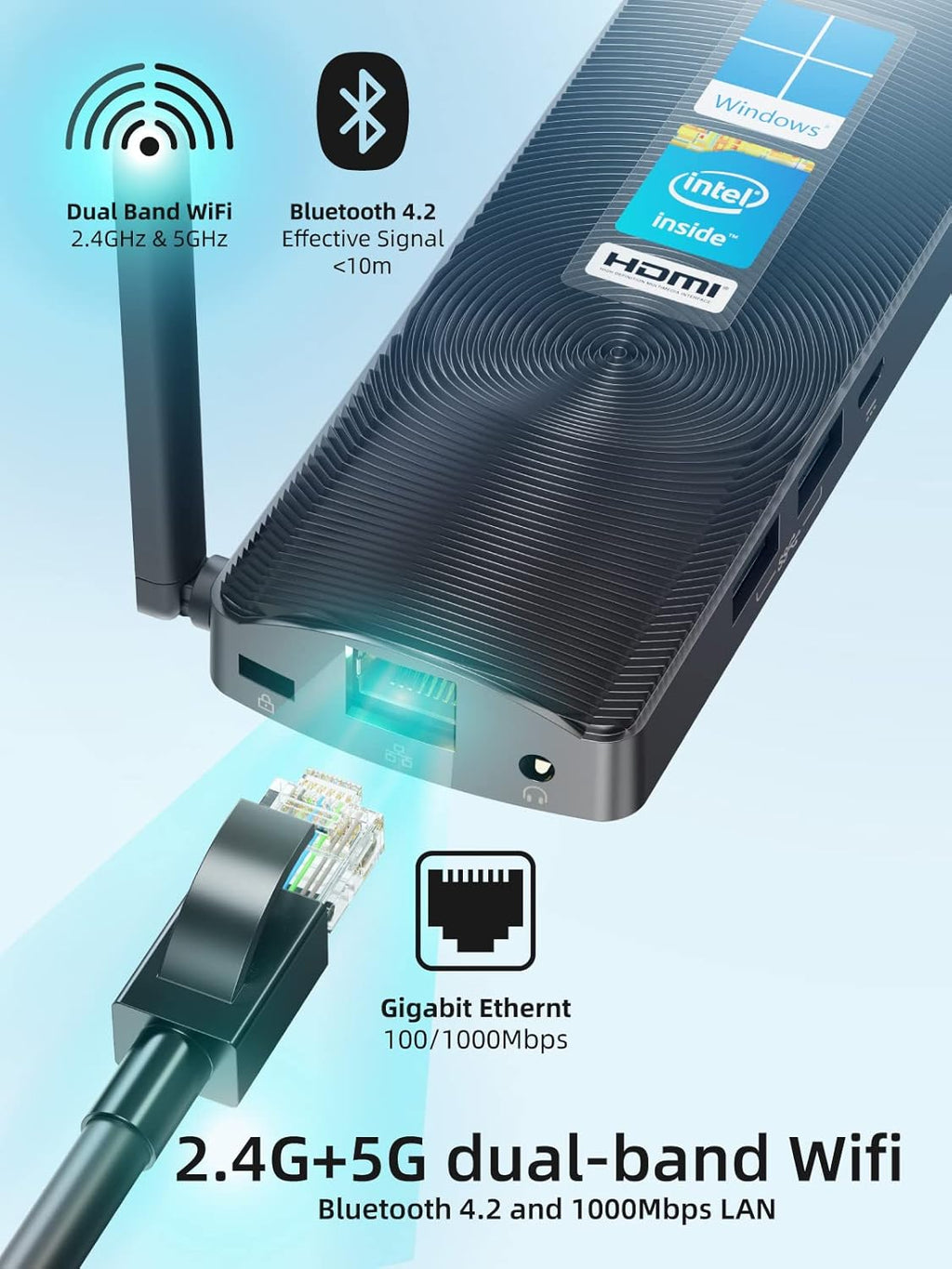 Mini PC Stick Fanless Windows 11 Pro Celeron N4020 4GB 128GB Small Computer S3421