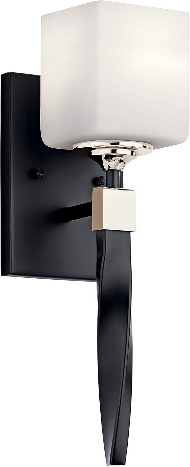 Black Wall Sconce with Satin Etched Cased Opal Glass U987