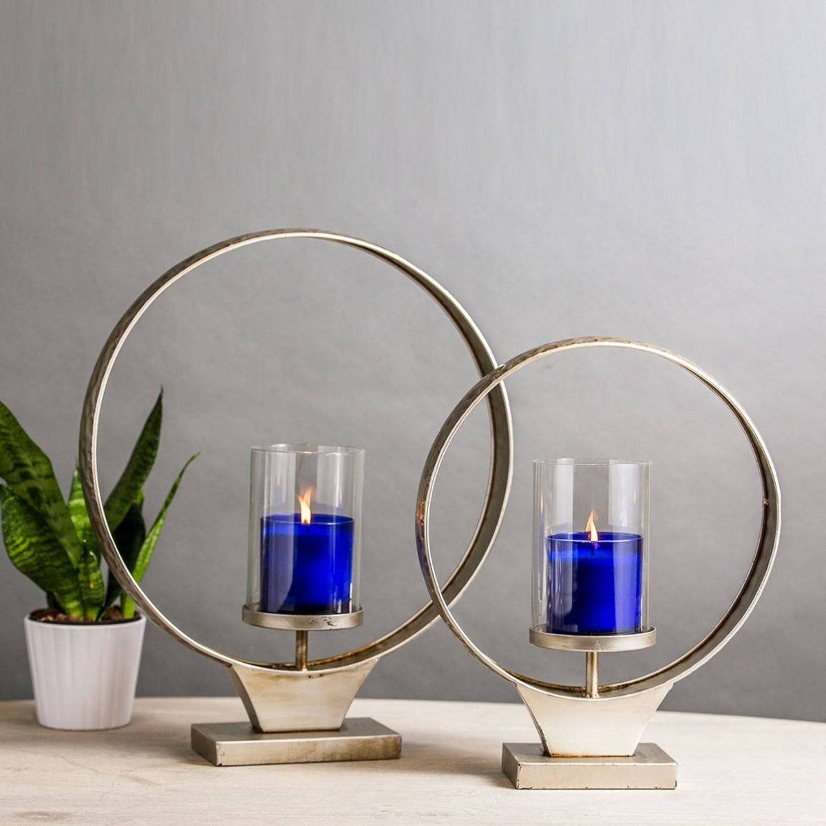 Large Hammered Metal Round Ring Pillar Candle Holder R660