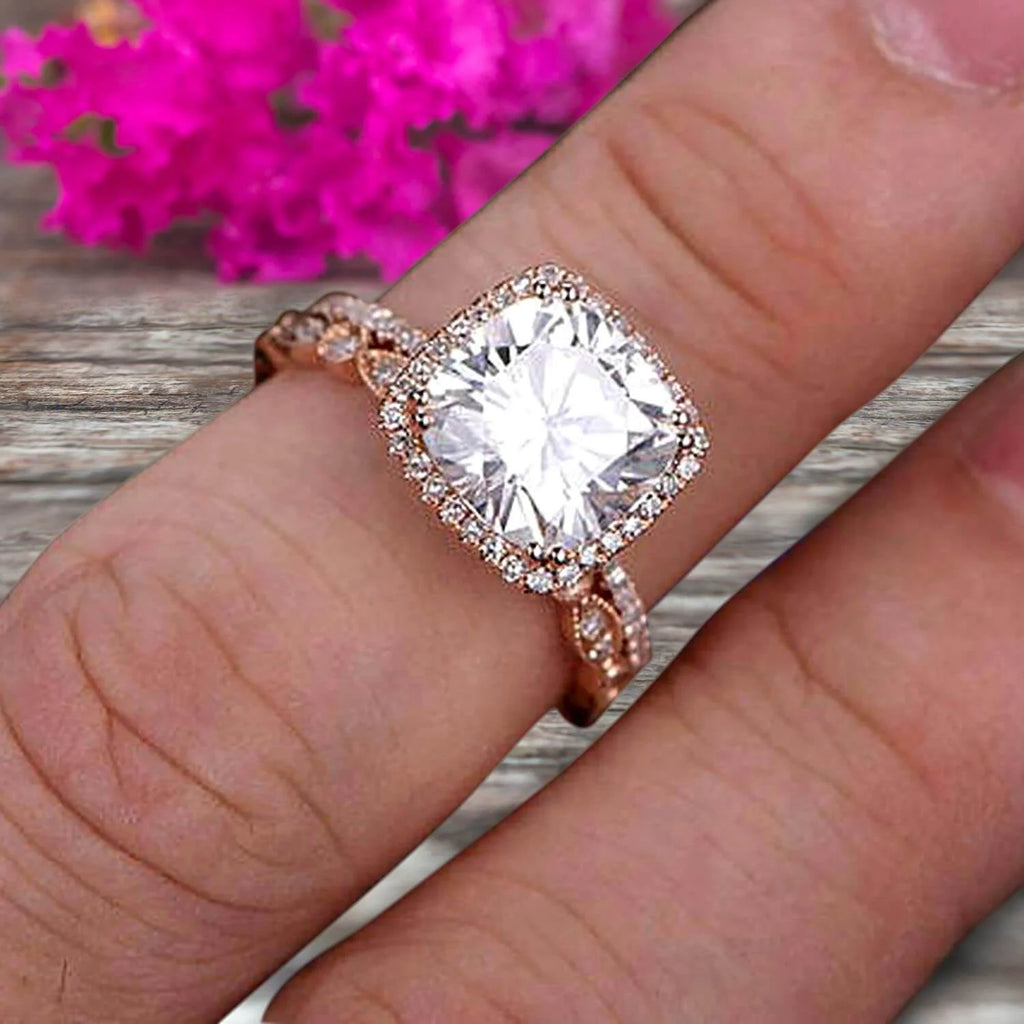 10K Rose Gold Cushion Moissanite Engagement Ring G83506