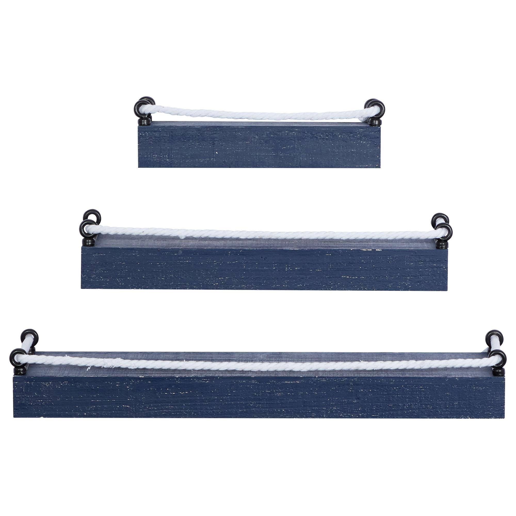Blue Wood Wall Shelf, Set of 3 U6667